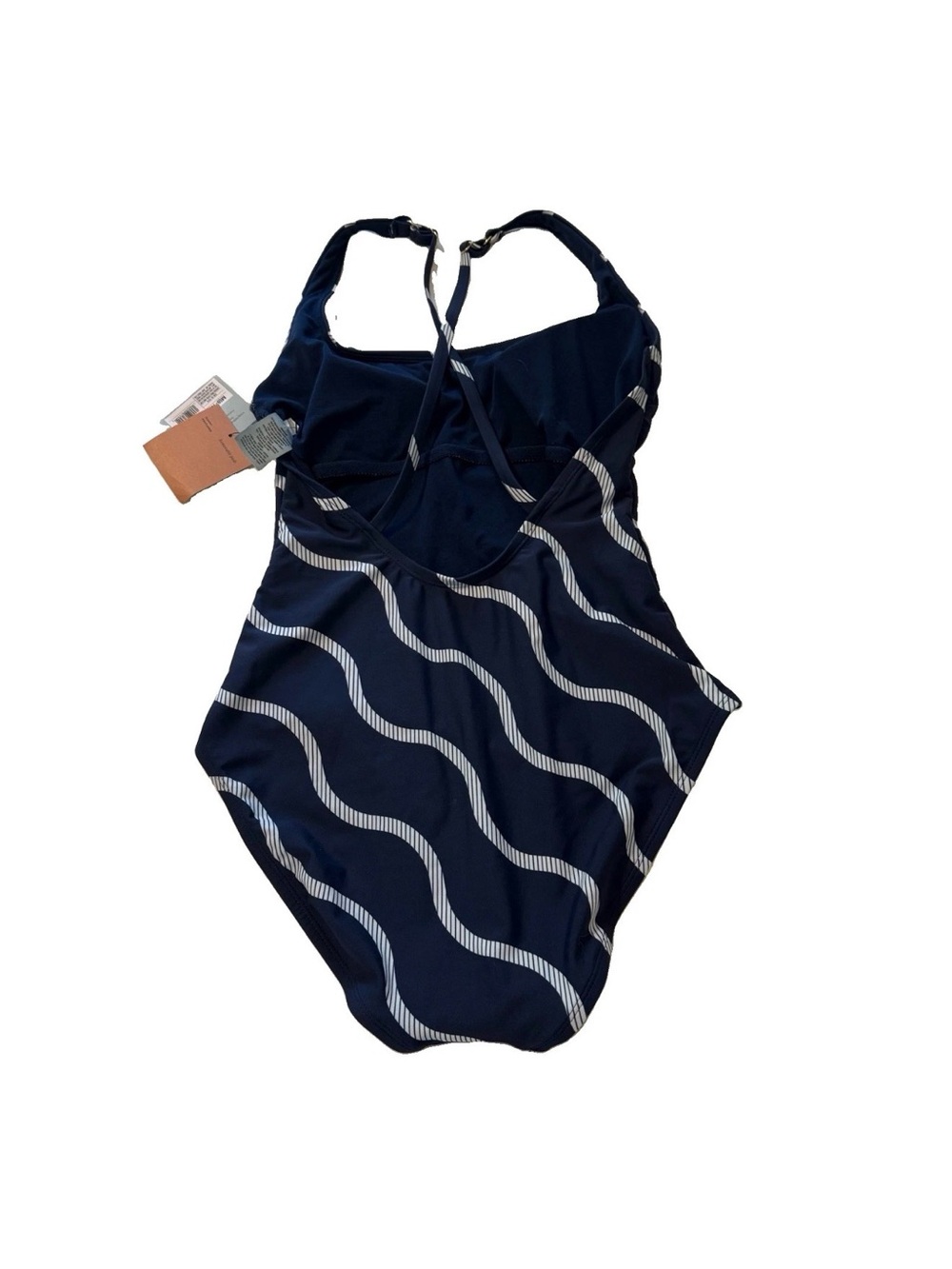 New M Shade & Shore Blue Striped One Piece Swimsuit Cross Back Full Coverage M - Picture 4 of 6